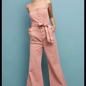 Anthropologie Dusty Pink Button-Front Wide-Leg Jumpsuit